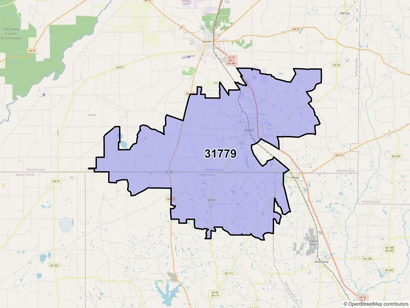 Map of ZIP Code 31779 — Pelham, GA