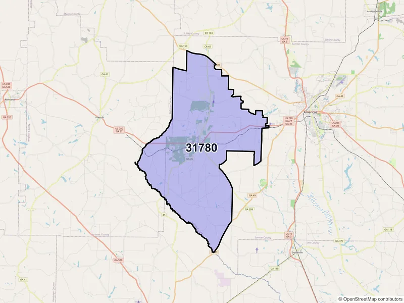 Map of ZIP Code 31780 — Plains, GA