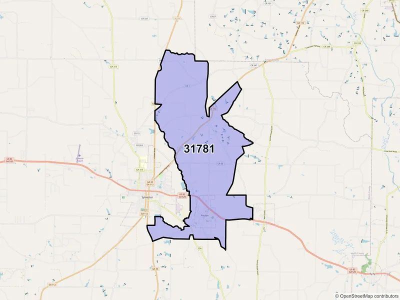 Map of ZIP Code 31781 — Poulan, GA