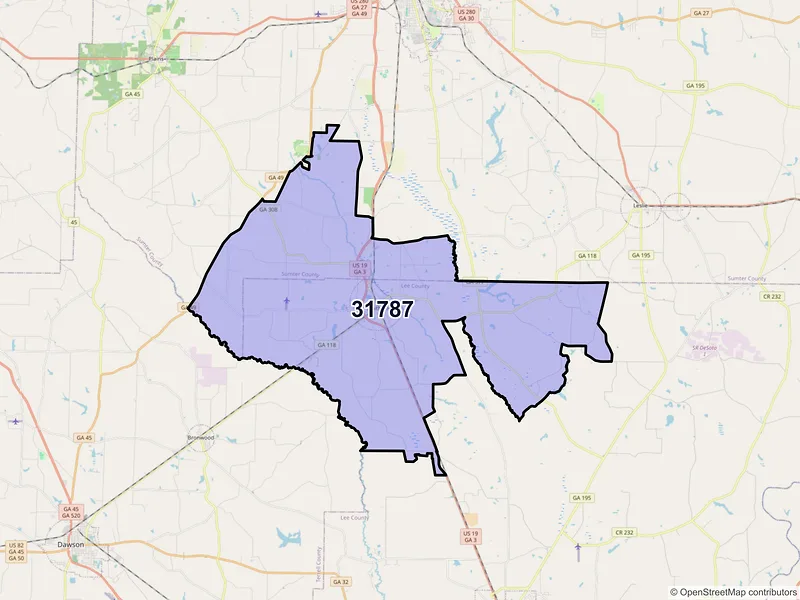 Map of ZIP Code 31787 — Smithville, GA