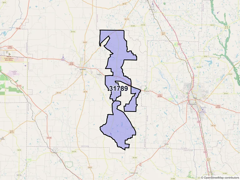 Map of ZIP Code 31789 — Sumner, GA