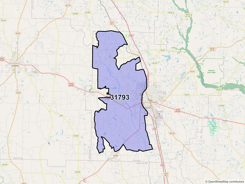 Map of ZIP Code 31793 — Tifton, GA