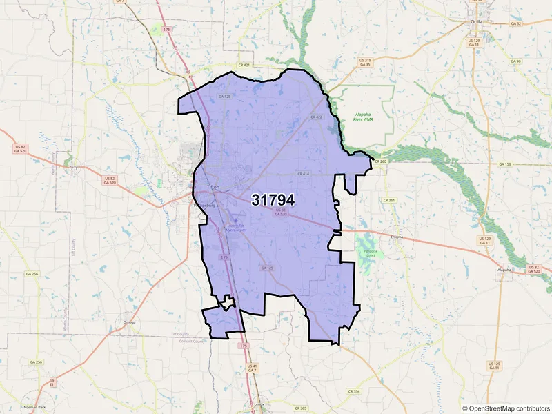 Map of ZIP Code 31794 — Tifton, GA