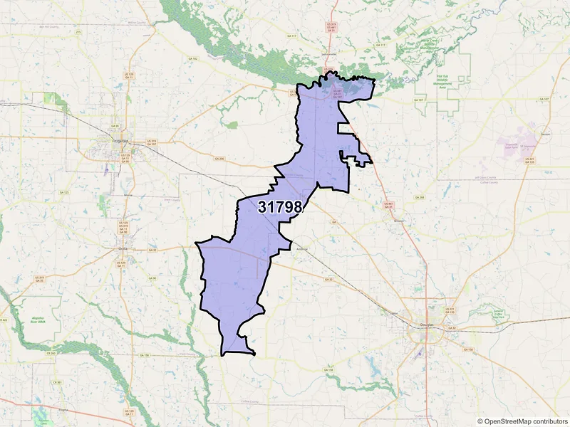 Map of ZIP Code 31798 — Wray, GA