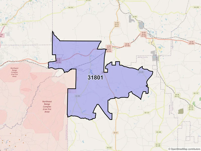 Map of ZIP Code 31801 — Box Springs, GA