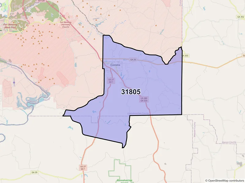 Map of ZIP Code 31805 — Cusseta, GA
