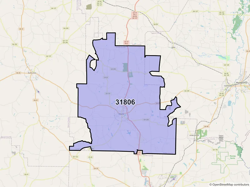 Map of ZIP Code 31806 — Ellaville, GA