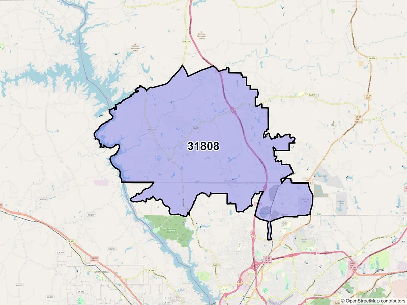 Map of ZIP Code 31808 — Fortson, GA