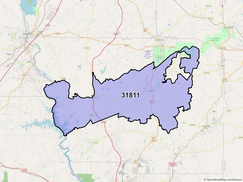 Map of ZIP Code 31811 — Hamilton, GA