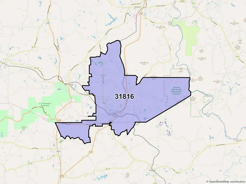 Map of ZIP Code 31816 — Manchester, GA