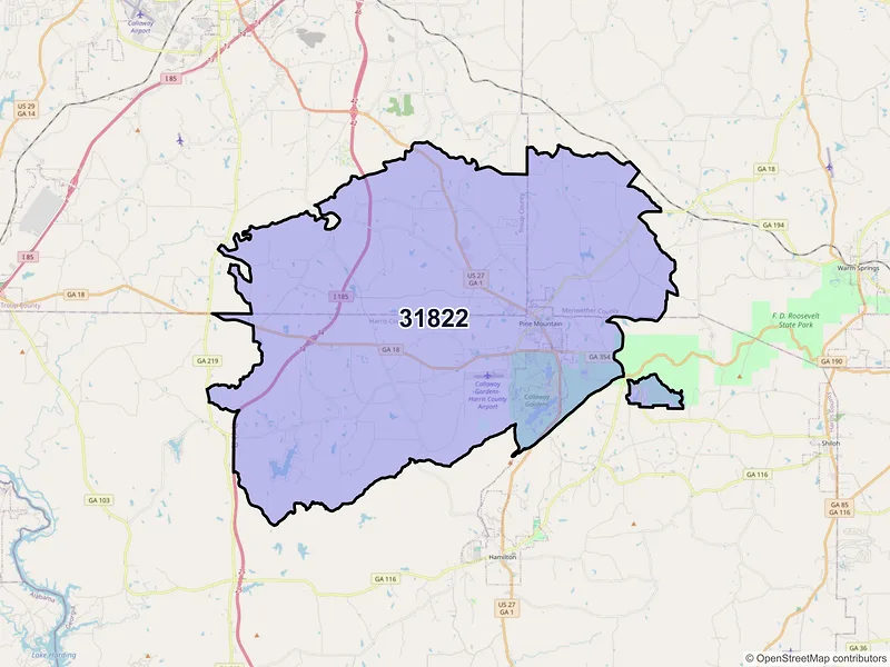 Map of ZIP Code 31822 — Pine Mountain, GA