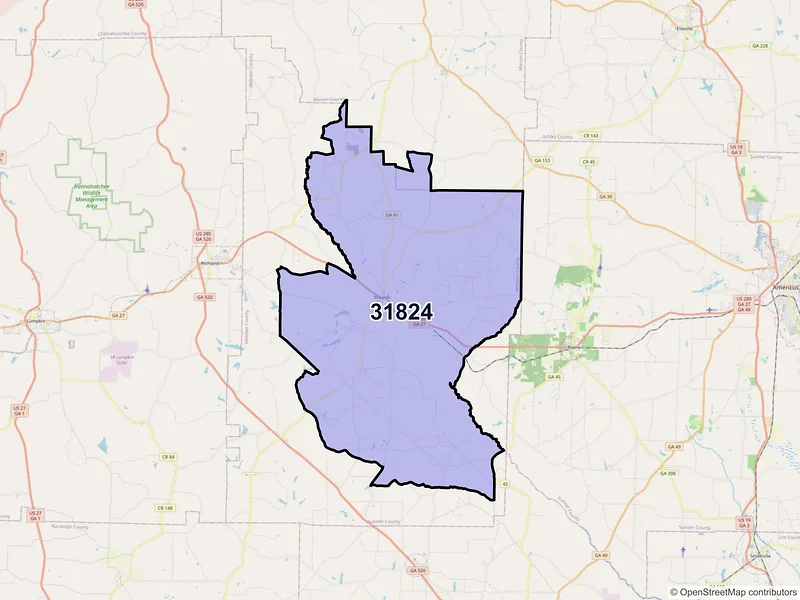 Map of ZIP Code 31824 — Preston, GA