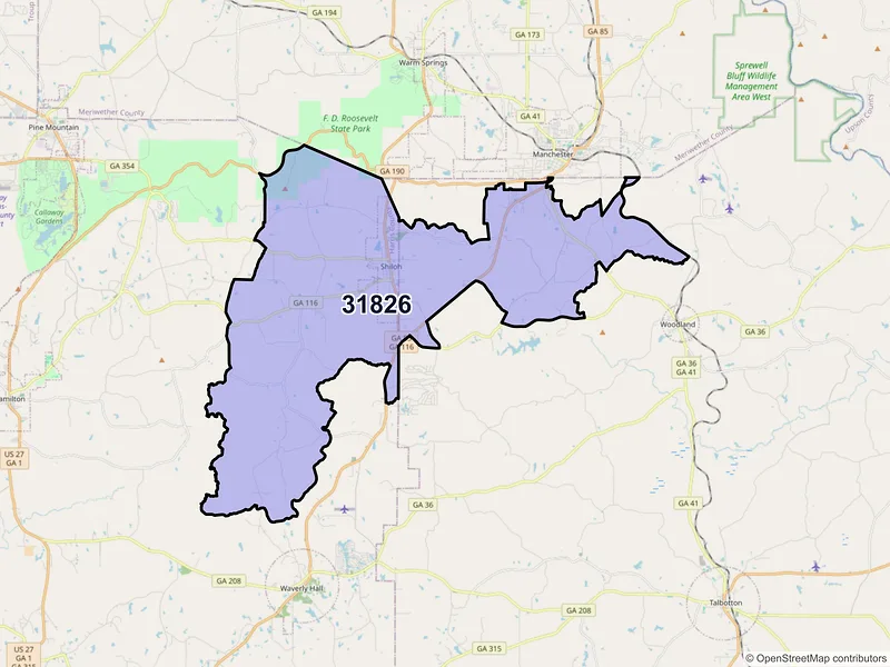 Map of Shiloh, Georgia and ZIP codes