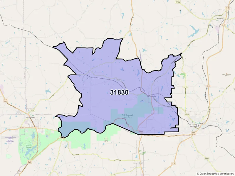 Map of ZIP Code 31830 — Warm Springs, GA