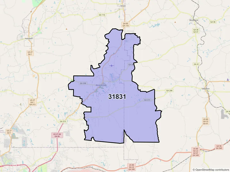 Map of Waverly Hall, Georgia and ZIP codes