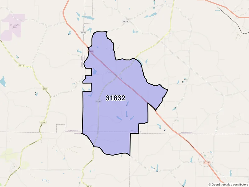 Map of ZIP Code 31832 — Weston, GA