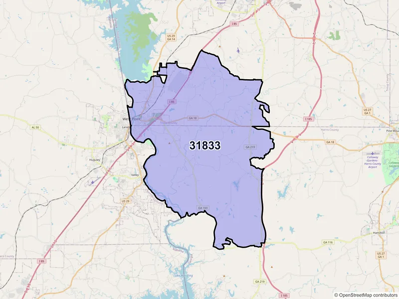 Map of West Point, Georgia and ZIP codes