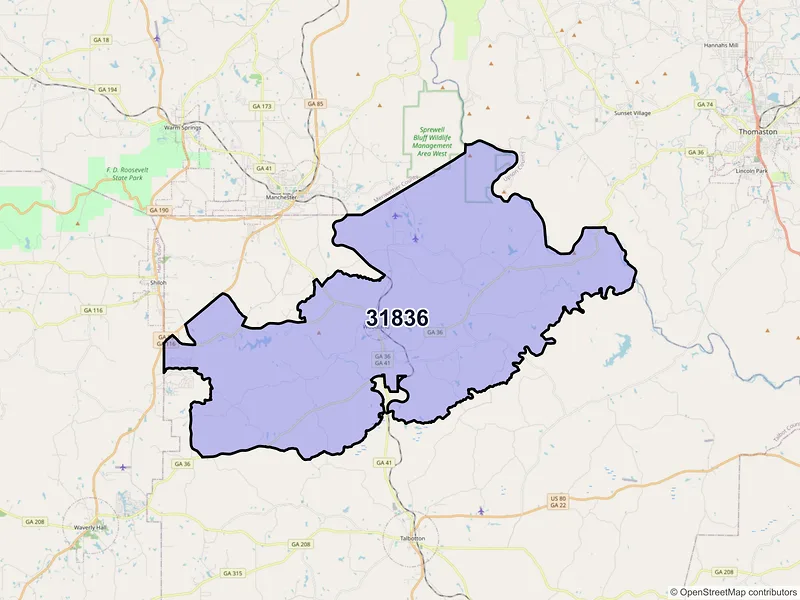 Map of ZIP Code 31836 — Woodland, GA