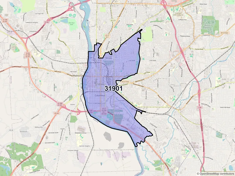 Map of ZIP Code 31901 — Columbus, GA