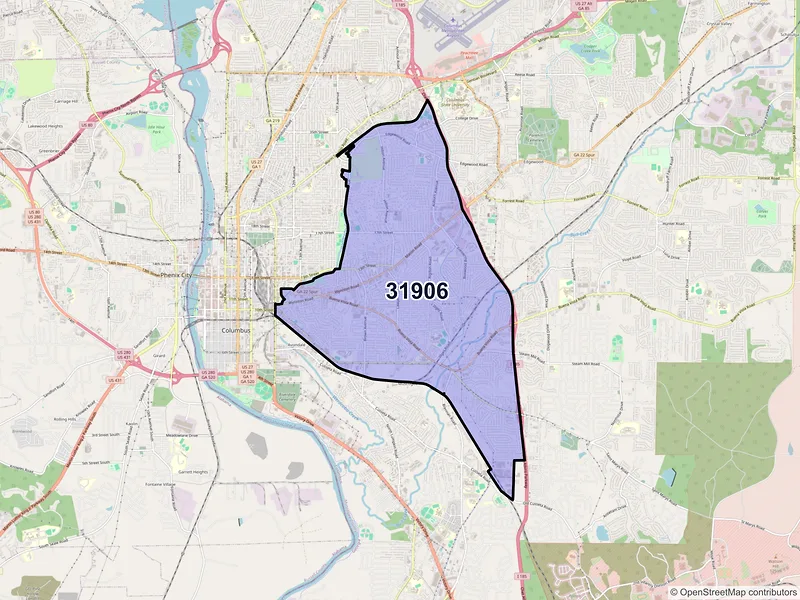 Map of ZIP Code 31906 — Columbus, GA