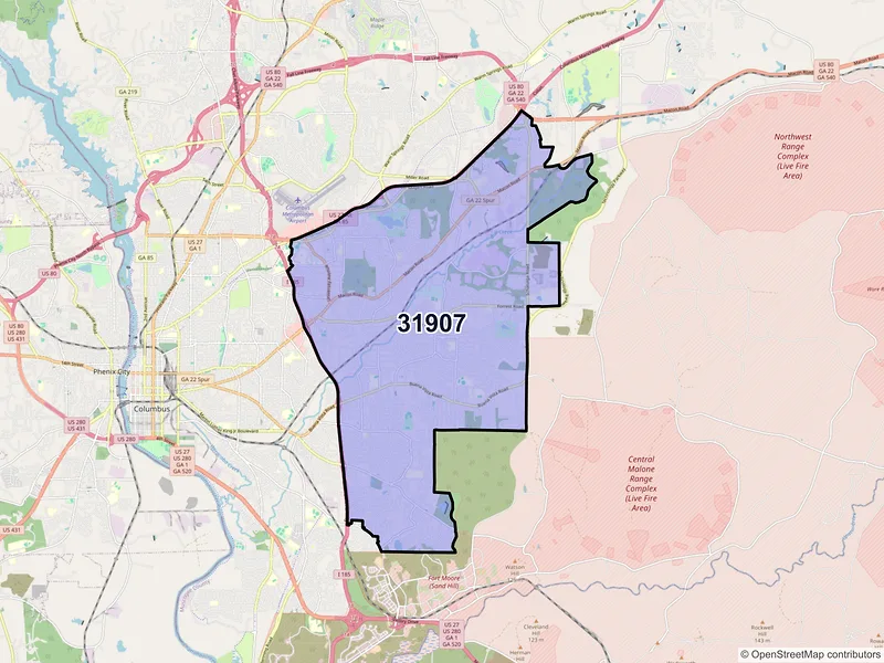 Map of ZIP Code 31907 — Columbus, GA