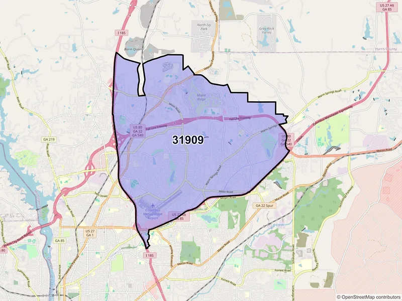 Map of ZIP Code 31909 — Columbus, GA