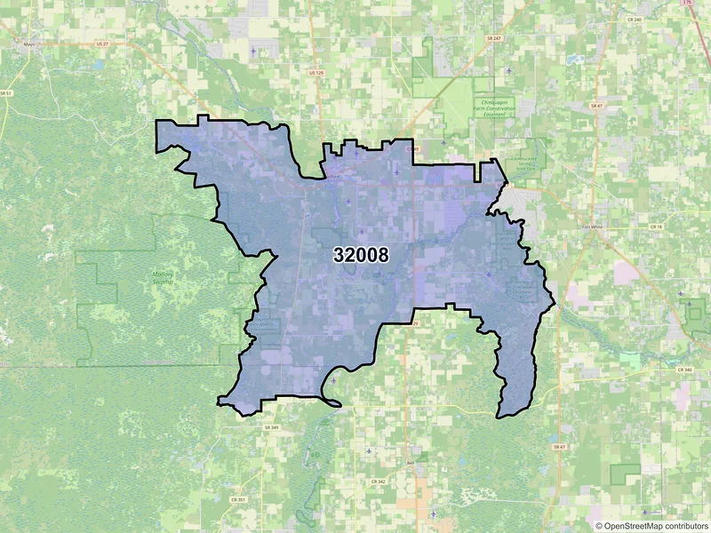 Map of Branford, Florida and ZIP codes