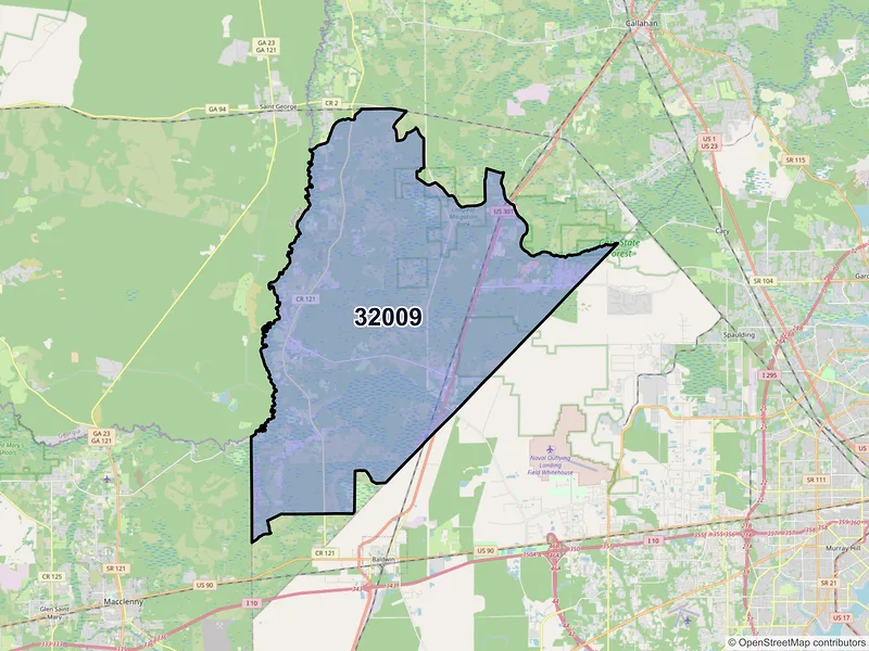Map of ZIP Code 32009 — Bryceville, FL