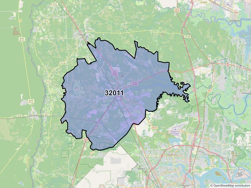 Map of ZIP Code 32011 — Callahan, FL