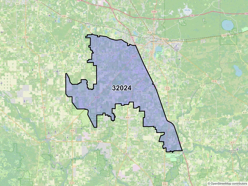 Map of ZIP Code 32024 — Lake City, FL