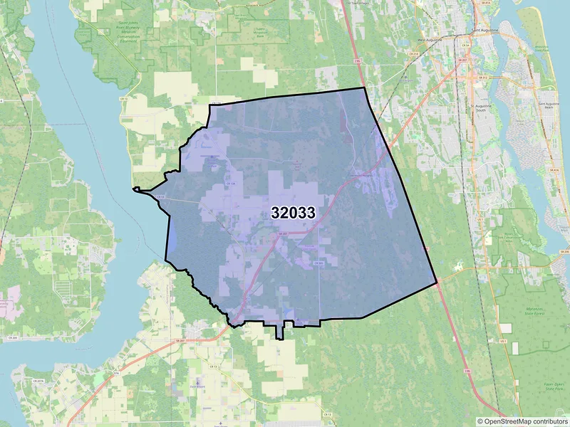 Map of ZIP Code 32033 — Elkton, FL