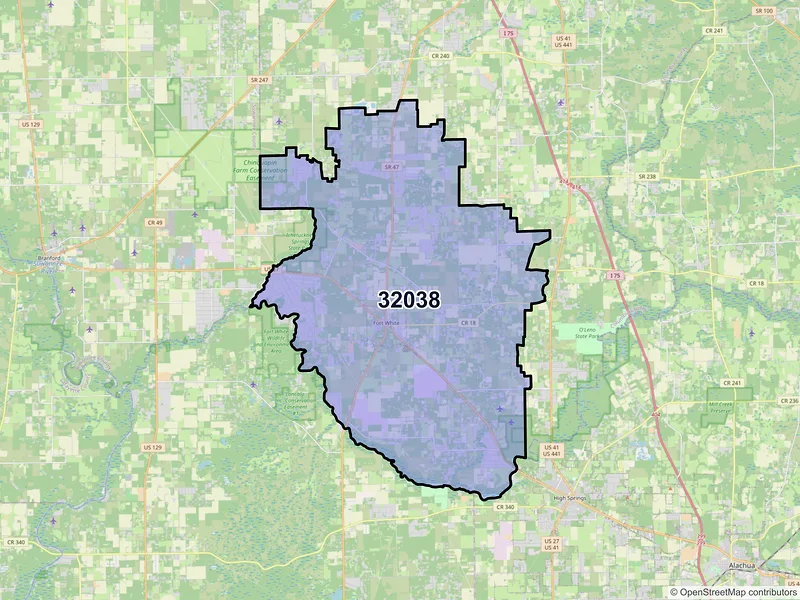 Map of ZIP Code 32038 — Fort White, FL