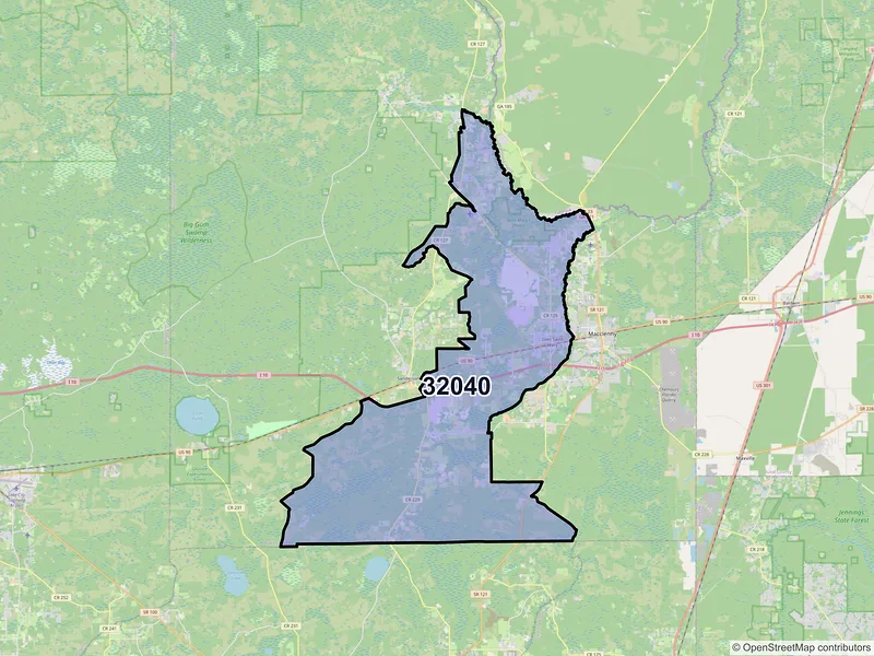 Map of Glen Saint Mary, Florida and ZIP codes