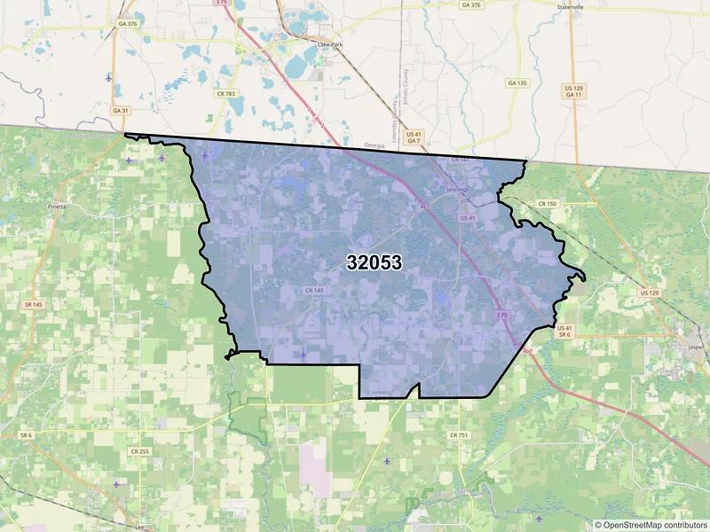 Map of ZIP Code 32053 — Jennings, FL