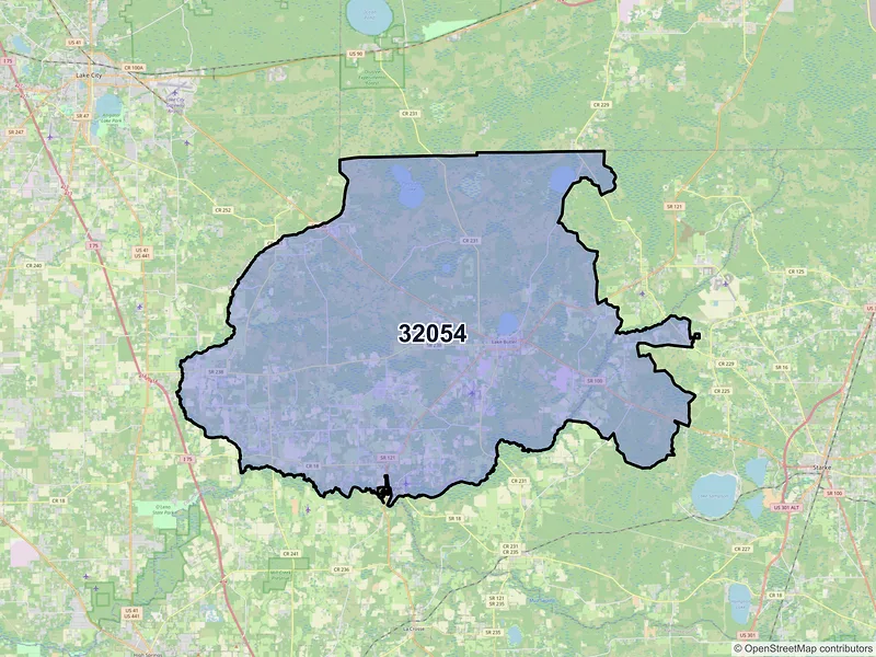Map of Lake Butler, Florida and ZIP codes