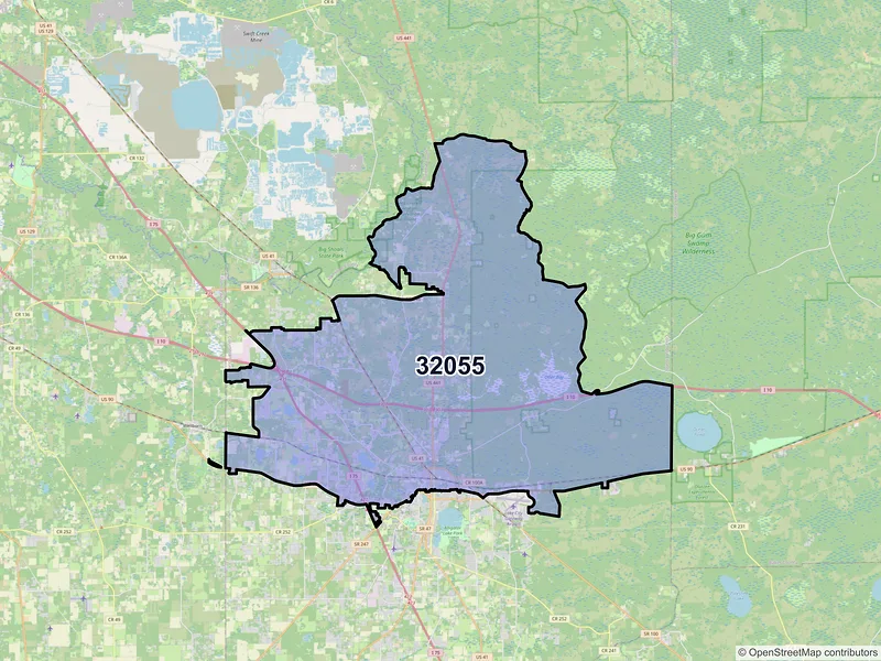 Map of ZIP Code 32055 — Lake City, FL