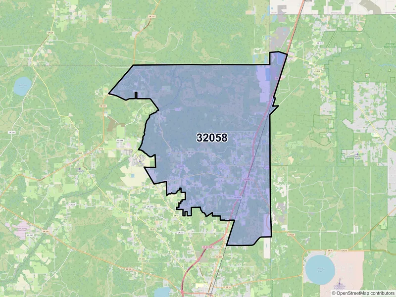 Map of ZIP Code 32058 — Lawtey, FL
