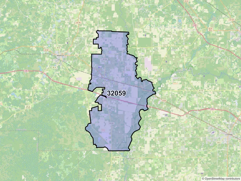 Map of Lee, Florida and ZIP codes