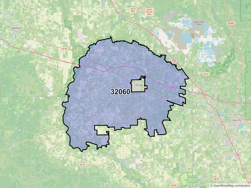 Map of ZIP Code 32060 — Live Oak, FL