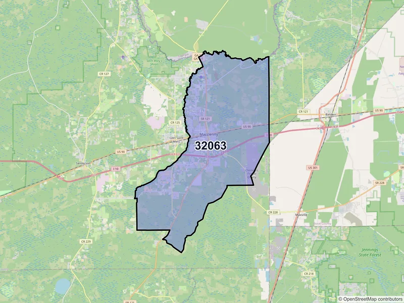 Map of ZIP Code 32063 — Macclenny, FL
