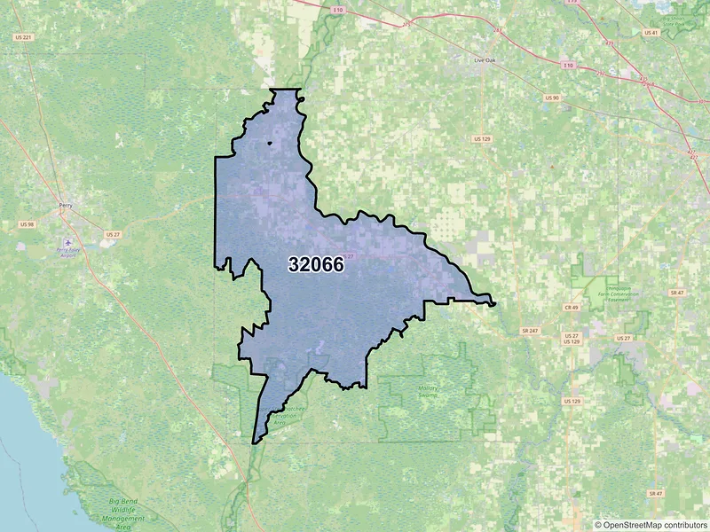 Map of ZIP Code 32066 — Mayo, FL