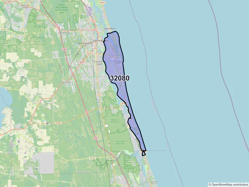 Map of ZIP Code 32080 — Saint Augustine, FL