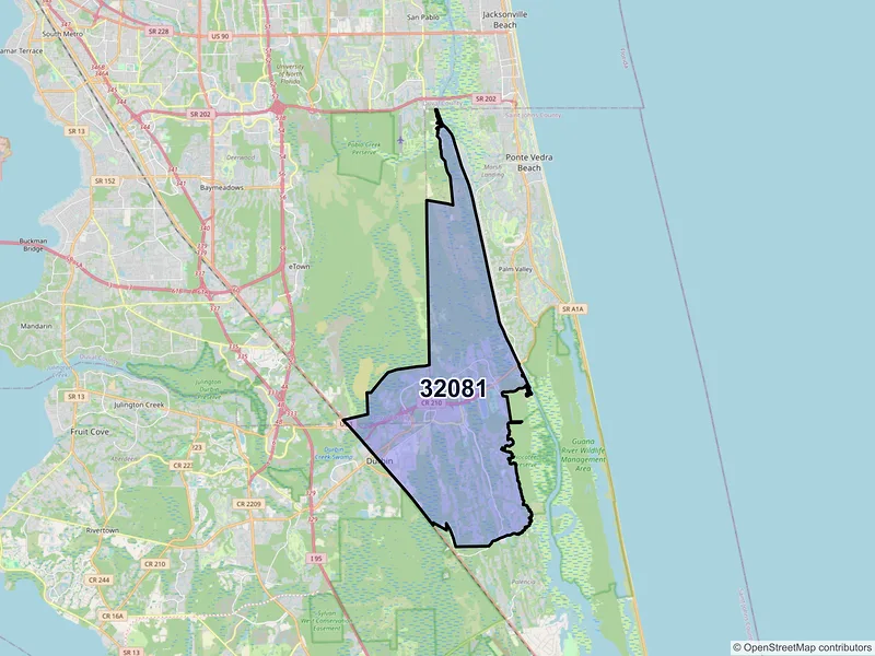 Map of ZIP Code 32081 — Ponte Vedra, FL