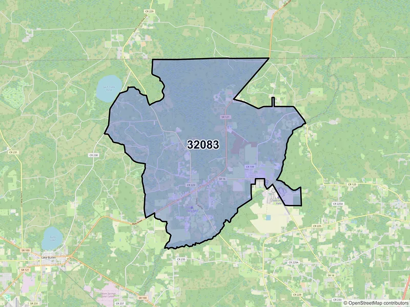 Map of Raiford, Florida and ZIP codes
