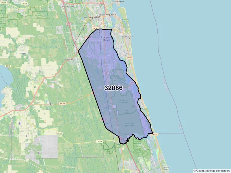 Map of ZIP Code 32086 — Saint Augustine, FL