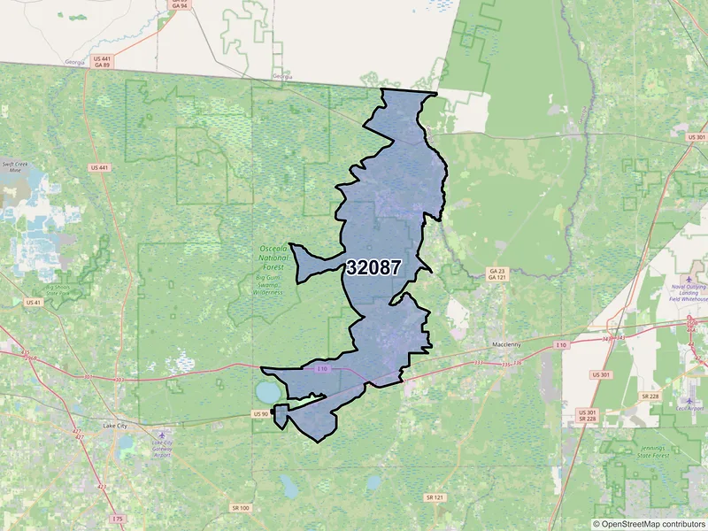 Map of ZIP Code 32087 — Sanderson, FL