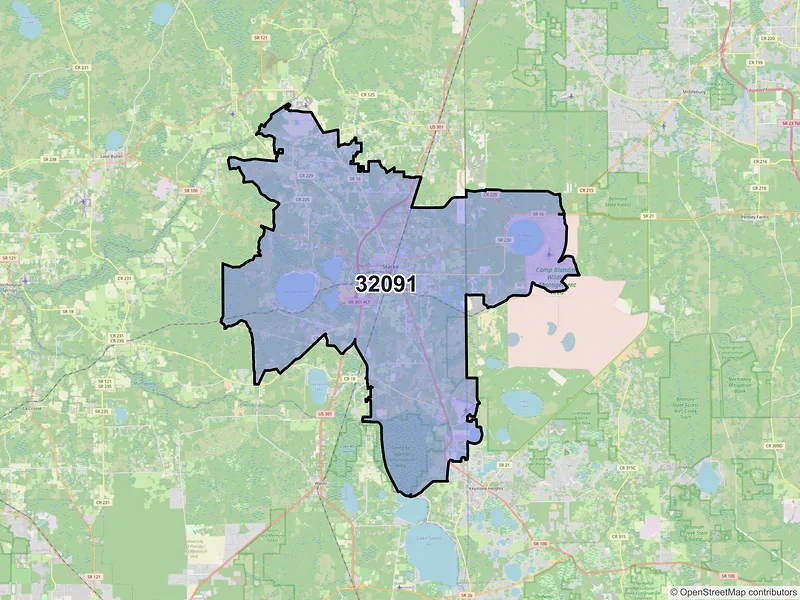 Map of ZIP Code 32091 — Starke, FL