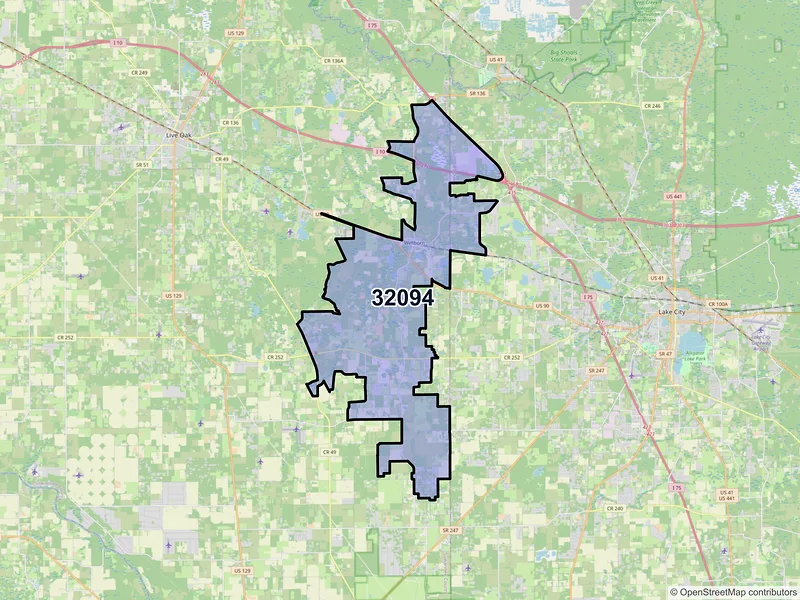 Map of ZIP Code 32094 — Wellborn, FL