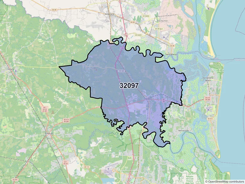 Map of ZIP Code 32097 — Yulee, FL
