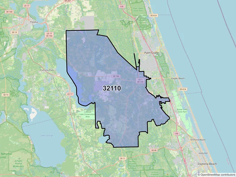 Map of ZIP Code 32110 — Bunnell, FL